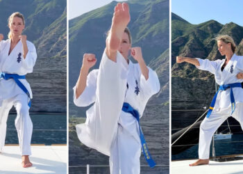 Michelle Hunziker fa karate anche in barca