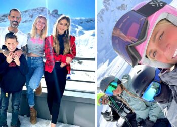 Katia Pedrotti e Ascanio Pacelli sulla neve con i figli