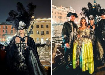 Federica Pellegrini e Matteo Giunta in maschera al Ballo del Doge