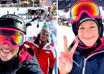 Federica Pellegrini prende lezioni di sci sulla neve