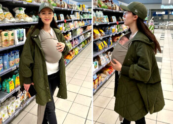 Aurora Ramazzotti col figlio neonato Cesare nel marsupio al supermercato: foto