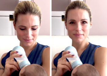 Michelle Hunziker in lacrime per l’emozione, dà il biberon al nipote e scoppia a piangere: le immagini