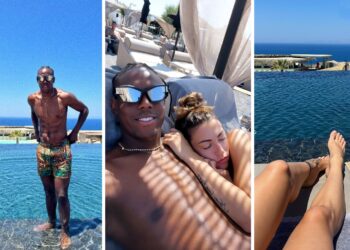Enock Barwuah e Giorgia Migliorati in luna di miele a Santorini