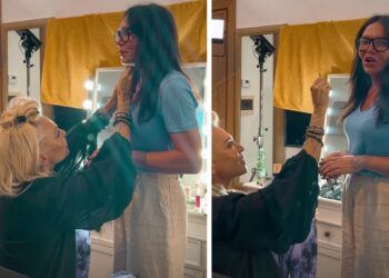 Paola Barale toglie i peli dal mento della truccatrice transgender Claudia Ferri 