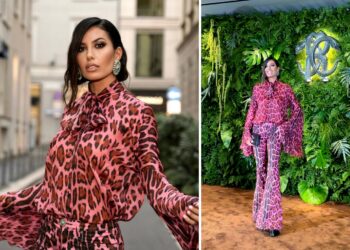 Elisabetta Gregoraci con il look animalier alla Milano Fashion week