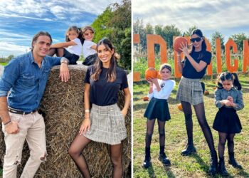 Federica Nargi e Alessandro Matri con le figlie alla fattoria delle zucche