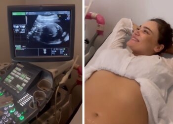 Romina Carrisi mostra felice l'ecografia al sesto mese