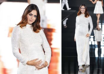 Miriam Leone sfila col pancione di 6 mesi a Parigi: le foto in passerella