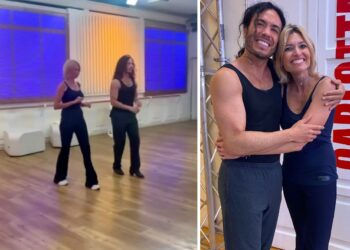Carlotta Mantovan, vedova di Fabrizio Frizzi, muove i primi passi di danza con l'insegnante di Ballando