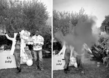 Enock Barwuah scopre il sesso del suo primo figlio con un gender reveal party