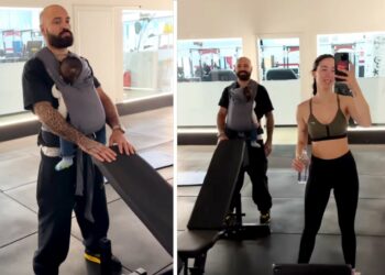 Aurora Ramazzotti senza babysitter non rinuncia alla palestra: mentre si allena del figlio Cesare si occupa il personal trainer, guarda