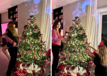 Caterina Balivo prepara l'albero di Natale con i figli Guido Alberto e Cora