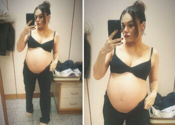 A meno di un mese dal parto Romina Carrisi mostra il suo pancione nudo ormai enorme: guarda