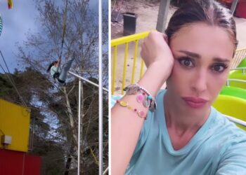 Belen Rodriguez scatenata al parco con il figlio Santiago