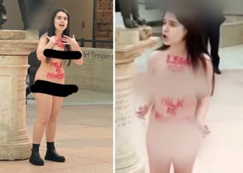 Maria Sofia Federico de 'Il Collegio' si spoglia tutta nuda per il blitz di protesta ai Musei Capitolini