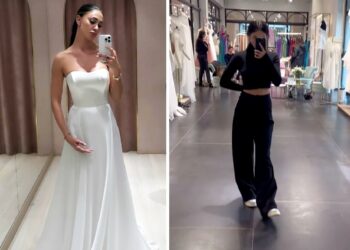 Belen Rodriguez va a provare l'abito da damigella d'onore per il matrimonio della sorella Cecilia, che l’accompagna: guarda