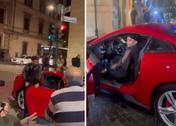 Federico Fashion Style arriva in Ferrari al party romano, fotografi impazziti: con lui anche i genitori, foto