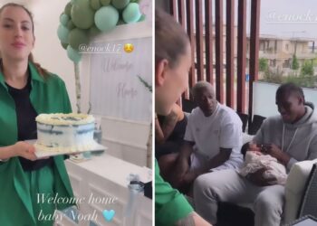Le prime immagini di Enock Barwuah da papà del piccolo Noah