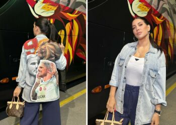 Wanda Nara allo stadio indossa la giacca con la faccia del marito Mauro Icardi