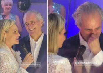 Le lacrime di Simona Ventura e Giovanni Terzi al loro party pre-matrimonio