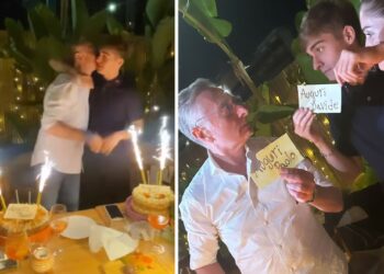 Paolo Bonolis festeggia 63 anni insieme al figlio Davide, che ne ha fatti invece 20: le immagini della doppia festa con le due torte
