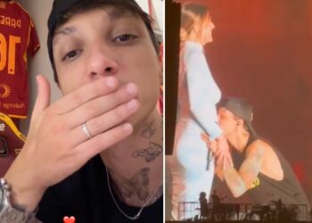 Ultimo dopo aver baciato il pancione della fidanzata Jacqueline al concerto rivela se avrà un maschio o una femmina