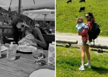 Francesca Sofia Novello incinta parte per la montagna con la figlia Giulietta