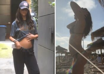 Sara Barbieri incinta di Fabrizio Corona mostra il pancino che cresce: guarda