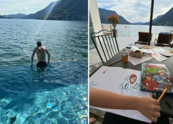 Fedez si gode l'estate nella villa da 5 milioni sul lago di Como, che non è stata ancora venduta: sole e bagni con figli e cane