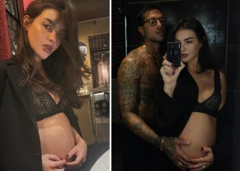 Sara Barbieri al settimo mese a cena fuori con Fabrizio Corona sceglie un look che le lascia il pancione scoperto: guarda