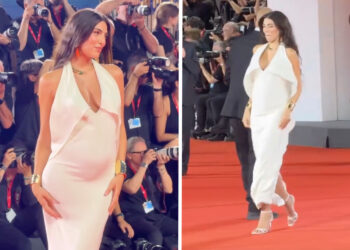 Giulia Salemi al quinto mese di gravidanza sfila da sola sul red carpet a Venezia col pancione: guarda