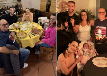 Rosalinda Cannavò, prima uscita con la figlia di quasi 2 mesi al ristorante per il compleanno di suo padre Gianni: foto