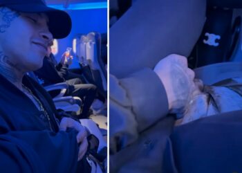 Wanda Nara e il nuovo fidanzato L-Gante si coccolano in aereo