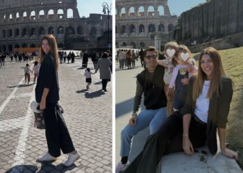 Cristina Chiabotto a Roma con il marito Marco Roscio e le figlie Luce e Sofia