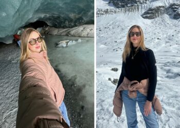 Chiara Ferragni entusiasta per la visita nel ghiacciaio