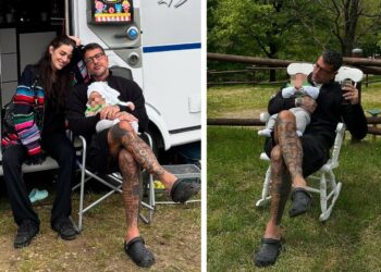 Fabrizio Corona in campeggio con la compagna, gli amici e il piccolo Thiago