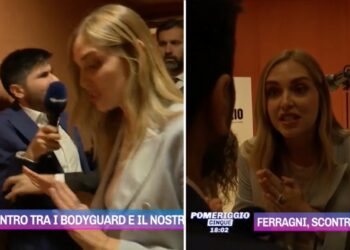 L'inviato di Pomeriggio 5 strattonato dai bodyguard della Ferragni, Myrta Merlino sbotta in studio: ''Sceneggiata per due domande''