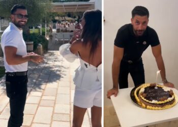 Bianca Guaccero organizza una super festa a sorpresa in piscina per i 35 anni del compagno Giovanni Pernice, con cui ha vinto 'Ballando': guarda