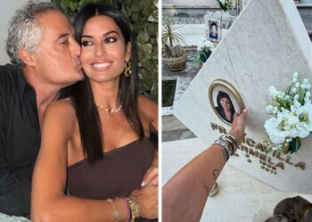 Elisabetta Gregoraci in Calabria dalla famiglia, immancabile la visita al cimitero per rendere omaggio alla mamma Carmela: le foto
