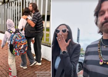 ''Come faremo senza di loro?'': Juliana Moreira ed Edoardo Stoppa accompagnano tristi i figli al primo giorno dell'American School of Milan, ma poi esplode la festa