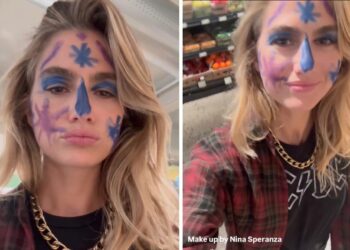 ''Non è uno scherzo'': Cristina Marino va al supermercato ''senza vergogna'' con la faccia impiastricciata dalla figlia, guarda