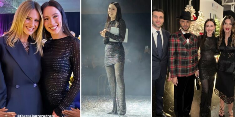 Aurora Ramazzotti al Christmas Gala che conduce a Milano porta tutta la famiglia: compagno, mamma, suocera e cognata