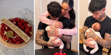 Giulia De Lellis e Tony Effe festeggiano il primo complimese della figlia Priscilla con una torta: le tenerissime foto