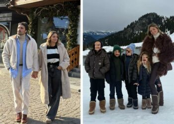 Mariano di Vaio in Svizzera sulla neve con la moglie e i quattro figli Mariano di Vaio in Svizzera sulla neve con la moglie e i quattro figli