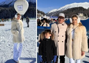 Paola Caruso a Saint Moritz con il figlio e il compagno Fabio
