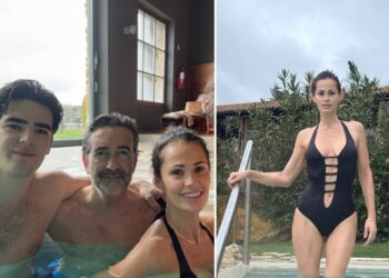 Samantha De Grenet alle terme con il marito e il figlio