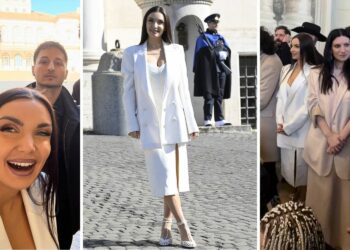 Elettra Lamborghini in total white per l’incontro al Quirinale col Presidente: spicca per il look elegante e sofisticato, foto