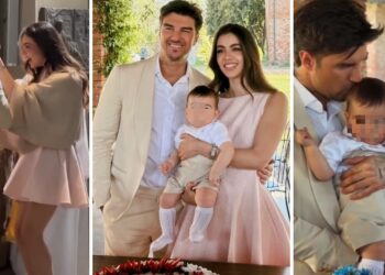 Andrea Damante e la compagna Elisa Visari fanno festa per il battesimo del figlio di 7 mesi Liam: foto