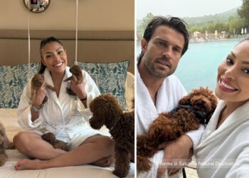 Carolina Marconi celebra i 48 anni col compagno Alessandro Tulli e i suoi barboncini, ecco dove