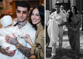 Giulia De Lellis e Tony Effe emozionati al battesimo della figlia Priscilla a Roma: foto